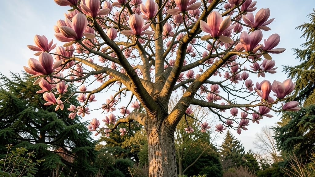Magnolia Trees with Rosy Pink Flowers