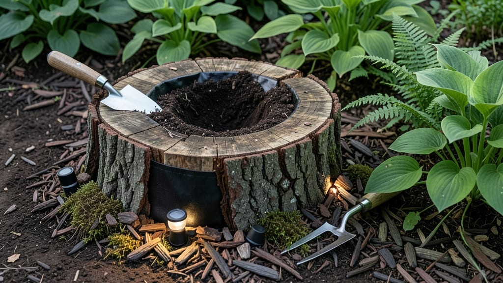 How to Make a Tree Stump into a Planter: Upcycled Garden Focal Point in Minutes