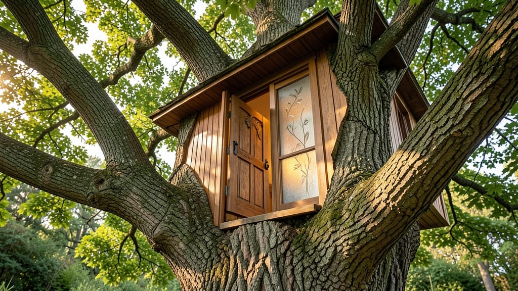 Treehouse with a Secret Door in the Trunk