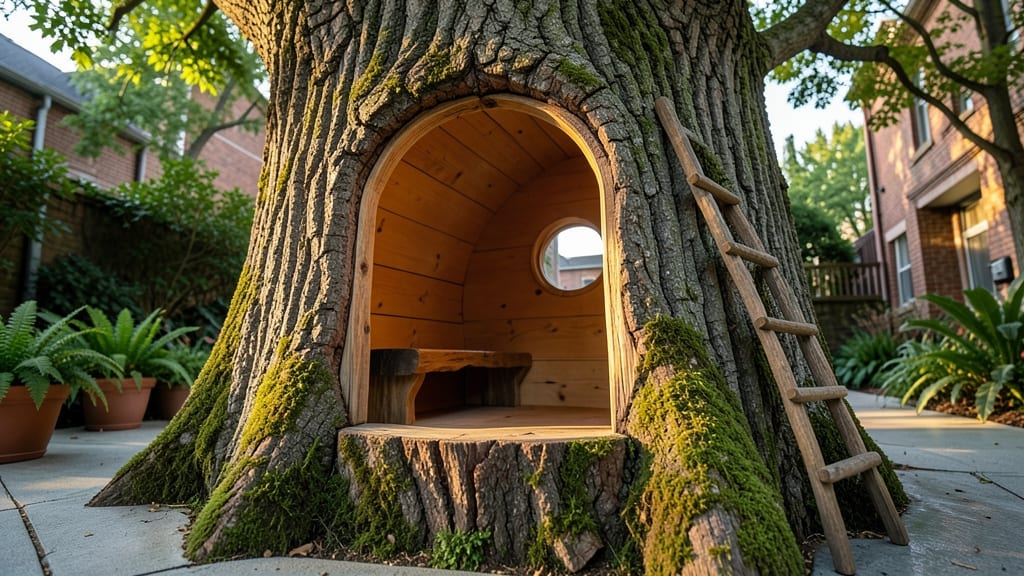 Hollowed-Out Log Fairy Treehouse for Small Spaces