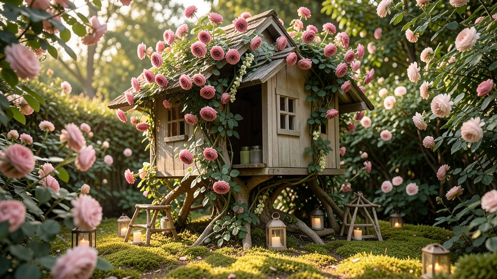Miniature Treehouse with Flower Climbing Vines
