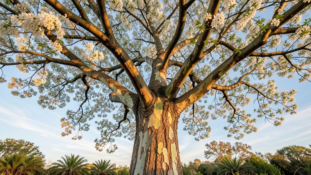 California Sycamore with Delicate White Blooms